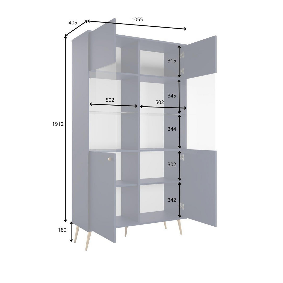 VITRINE SFERA 191,2/105,5 cm in Beige - Beige, Holzwerkstoff (105.5/191.2/40.5cm) - MASSENO