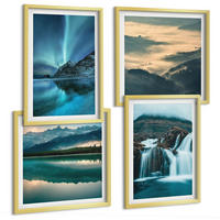 BILDER SET 4er Set - 50x50 cm & 40x60 cm Goldrahmen - Winterlandschaften, Wasserfälle, Nordlichter - Goldfarben, Kunststoff (50/50cm) - TULUP