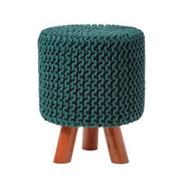 STRICK-HOCKER tannengrün, Dreibein 32/32/42 cm - Waldgrün, Textil (32/42/32cm) - Homescapes