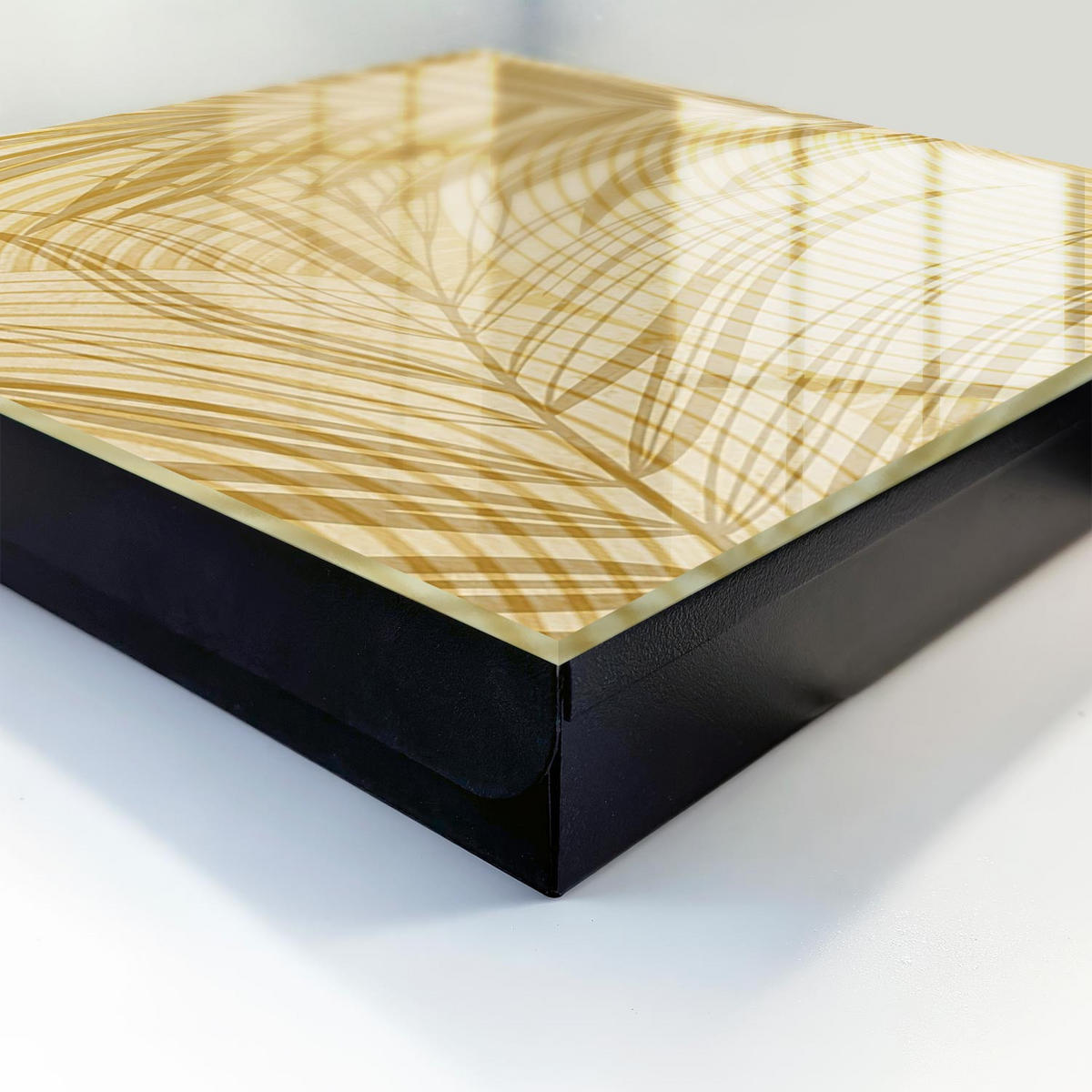 SCHLÜSSELBOX Schwarz 30x30 cm- Türöffnung nach rechts - Blätter der Natur - Beige, Metall (30/30/5cm) - TULUP