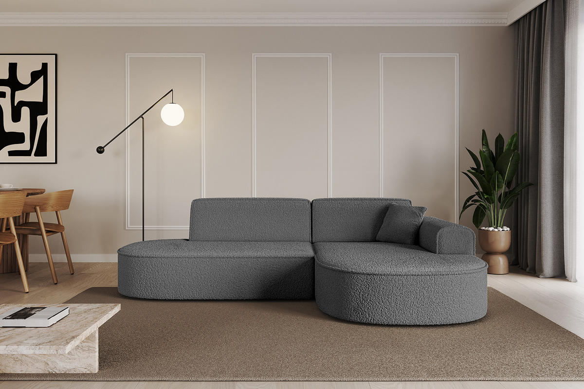 ECKSOFA Ottomane Rechts MARI-L1 - 232x163x73,5 cm Grau Bouclé - Schwarz/Grau, Holzwerkstoff/Kunststoff (234/163cm) - ALTDECOR