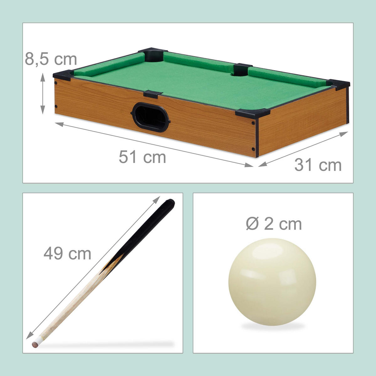 BILJAR Smeđa Zelena mini s priborom - višebojno, drvni materijal/plastika (51/31cm) - Relaxdays