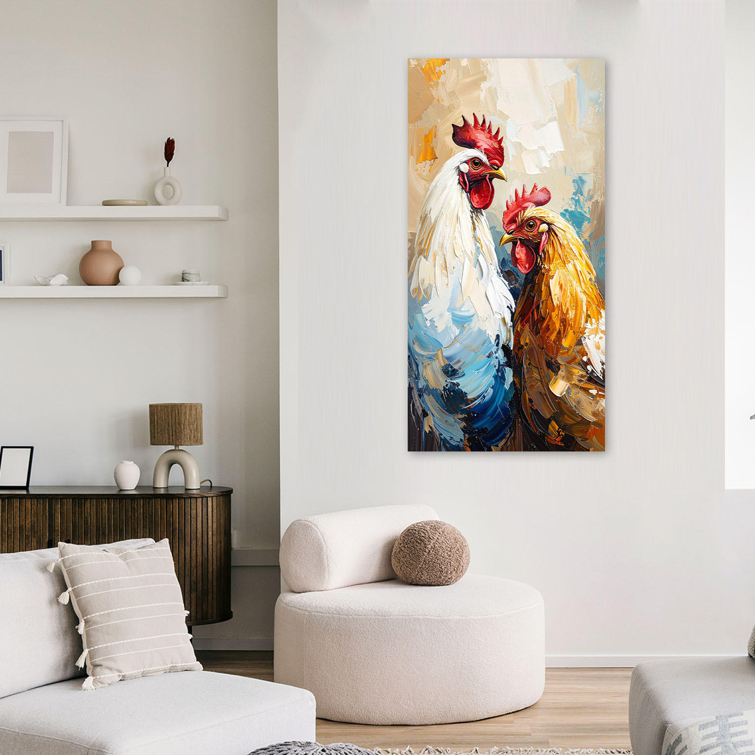 LEINWANDBILD Henne Hahn Vogel Tier 60x120cm - Beige, Textil (60/120cm) - Feeby