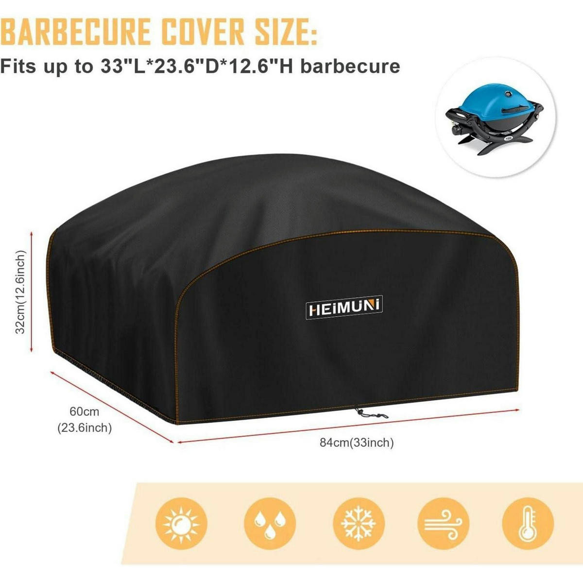GRILL Abdeckhaube 84 x 60 x 32 cm Wetterfest für Weber Q200 Serie - Schwarz, Kunststoff (1/1/1cm)