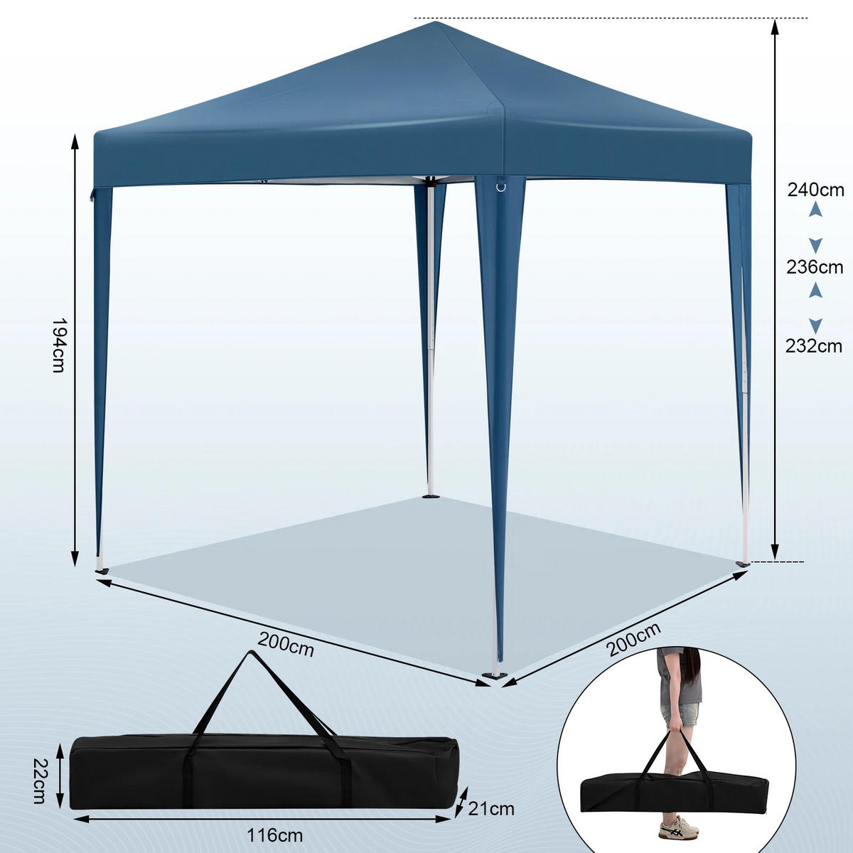 PAVILLON 2x2 m Blau mit 4 Seitenwänden - Blau, Textil/Metall (200/200cm) - Kaket