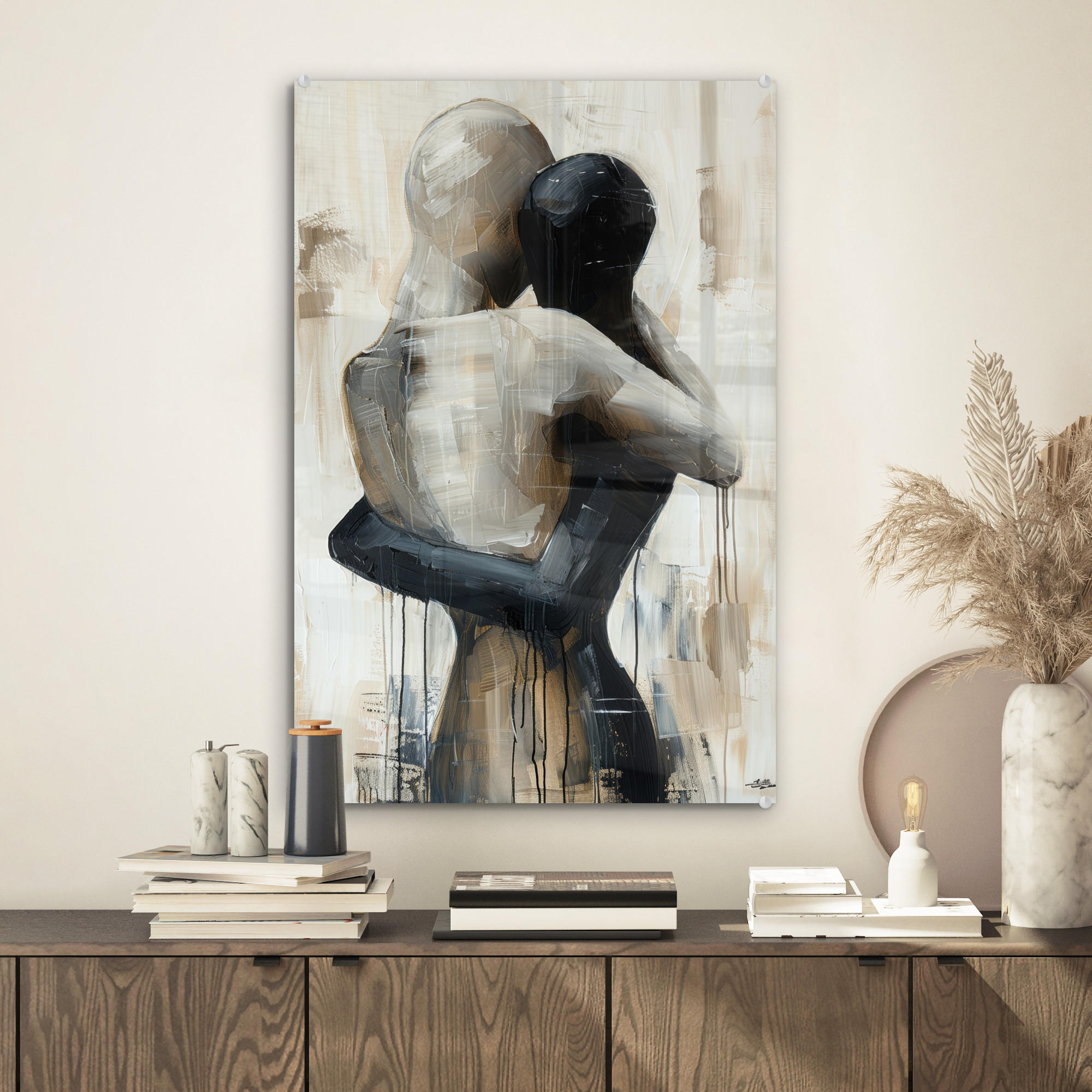 ACRYLGLASBILD Abstrakt - Liebe - Schwarz und weiß - Modern 40x60 cm - Schwarz, Glas (40/60cm) - MuchoWow