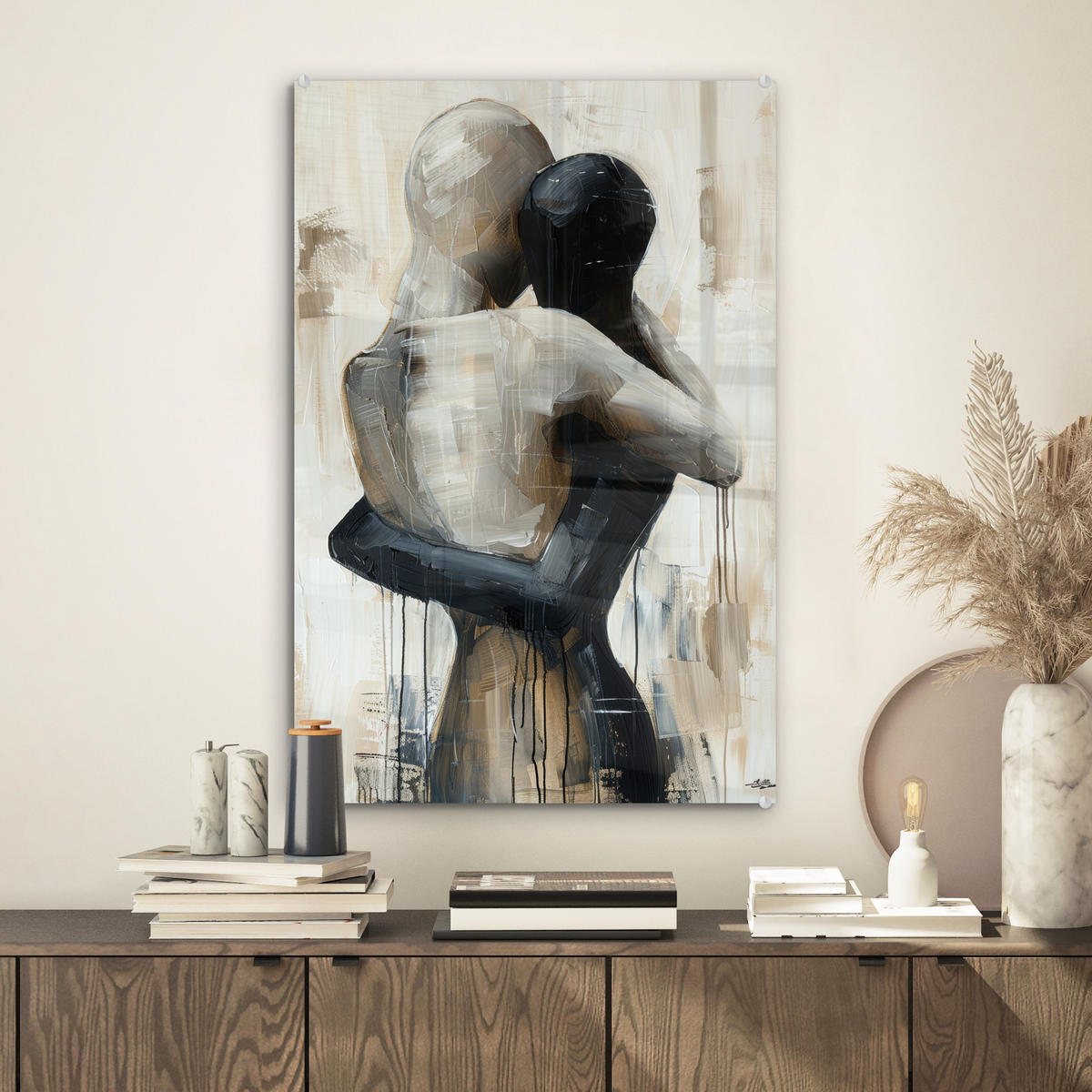 ACRYLGLASBILD Abstrakt - Liebe - Schwarz und weiß - Modern 40x60 cm - Schwarz, Glas (40/60cm) - MuchoWow