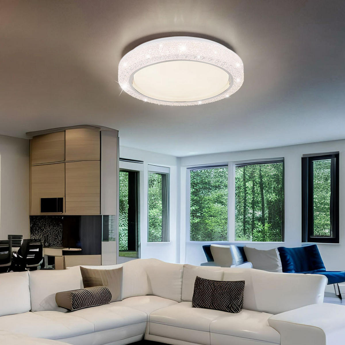 LED DECKENLEUCHTE LIAMI Weiß Kristalloptik - Weiß, Metall (40/40/8cm) - Globo Lighting