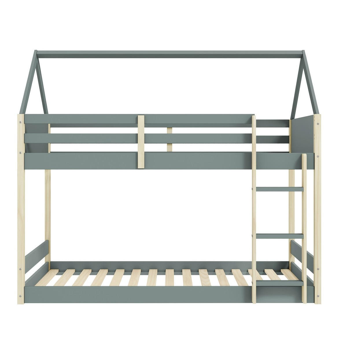 MONTESSORI Etagenbetten 90x190 cm in Hausform 104,7/200/174,9 cm - Grün, Holz - Calicosy
