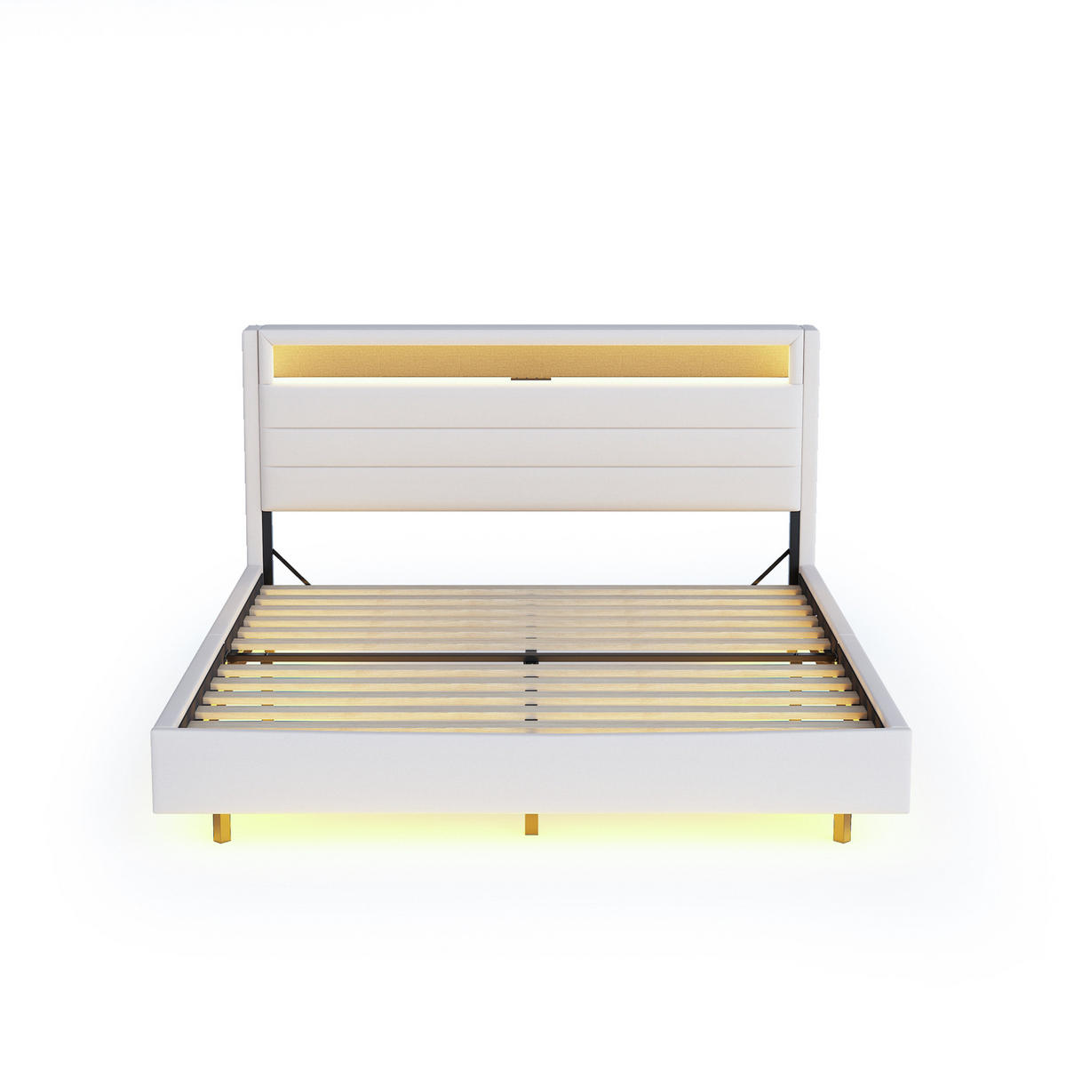 POLSTERBETT 160/200 cm in Beige mit LED-Beleuchtung und USB-Anschluss - Beige, Textil (160/200cm) - Flora Grace