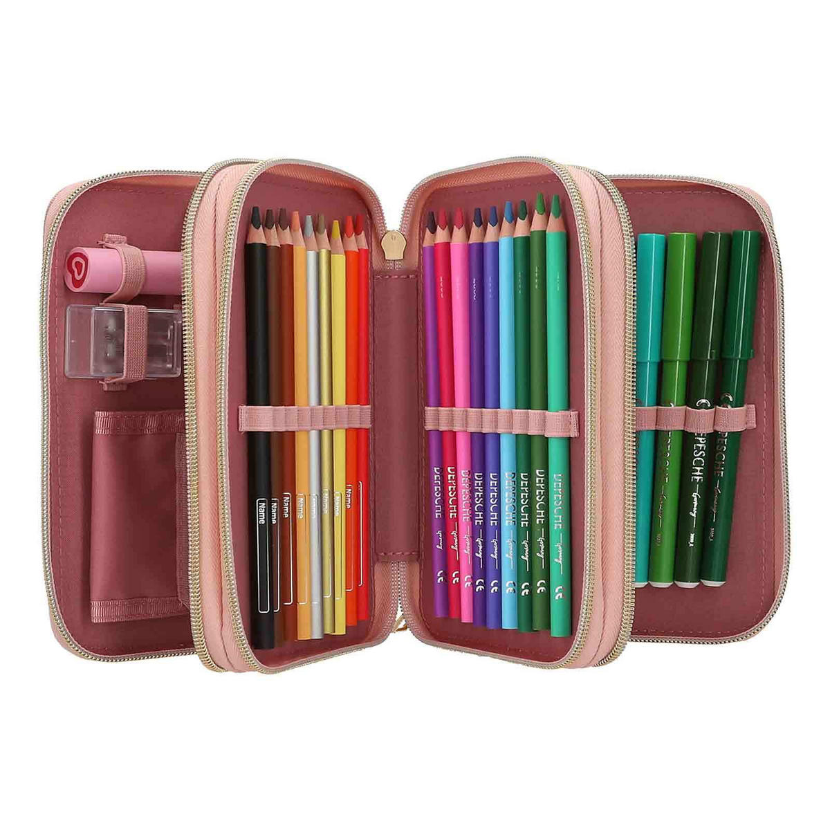 3-FACH FEDERTASCHE BLOSSOM PONY INKL. STIFTE Miss Melody rosa 7,5 x 13 x 20 cm - Rosa, Kunststoff (13/20/7.5cm) - Depesche Germany