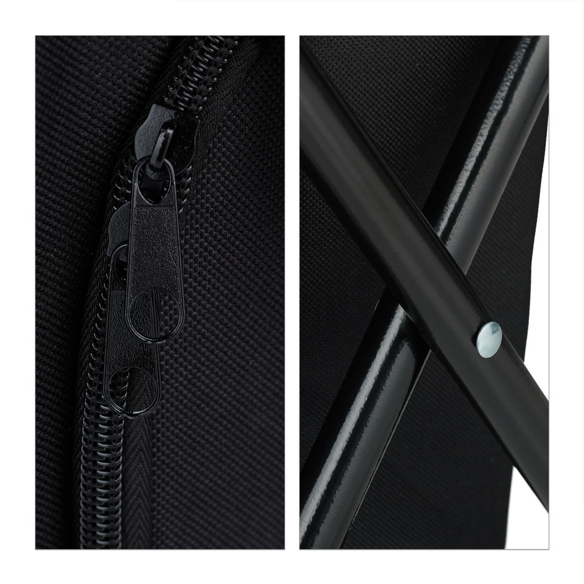 CAMPINGHOCKER - Schwarz, Textil/Metall (32/34/26cm) - Relaxdays