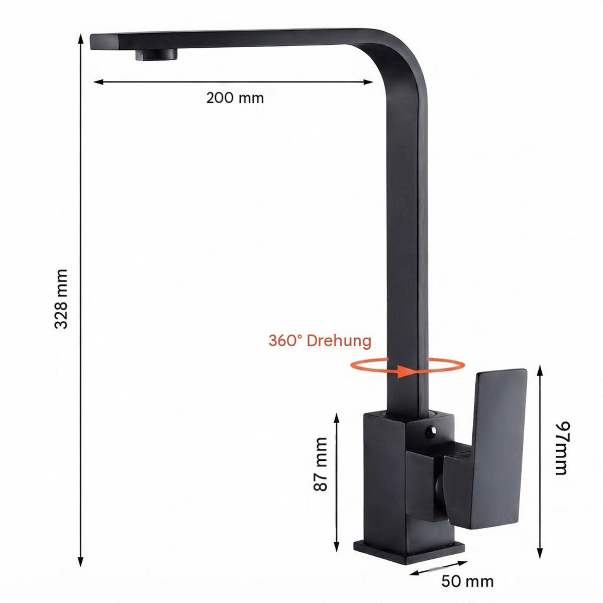KÜCHENARMATUR, 328 x 200 mm, schwarz - Schwarz, Metall (42/7/23.7cm) - Vallsero