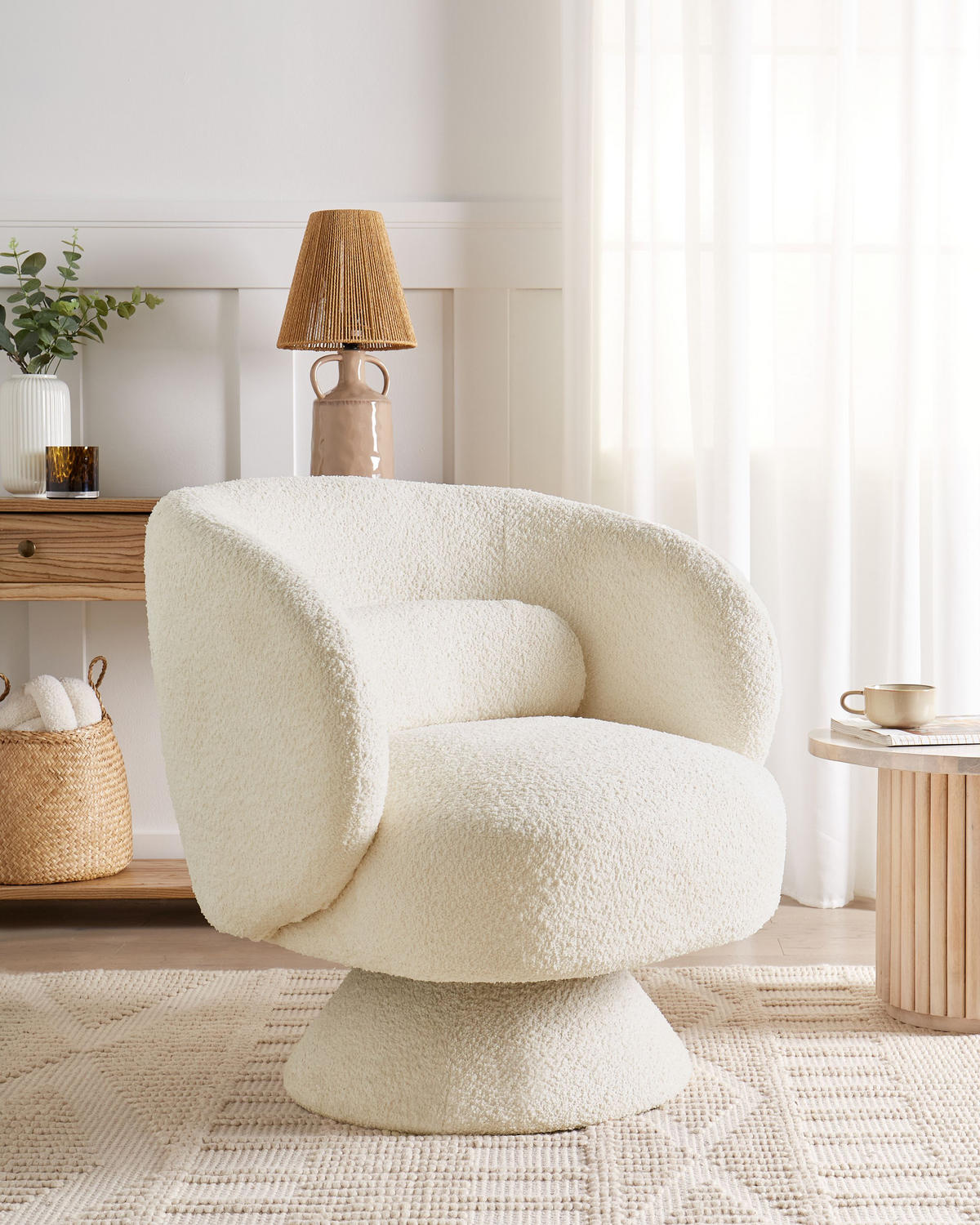 DREHSESSEL Weiß Lieksa - Creme, Textil (44/77/64cm) - Beliani