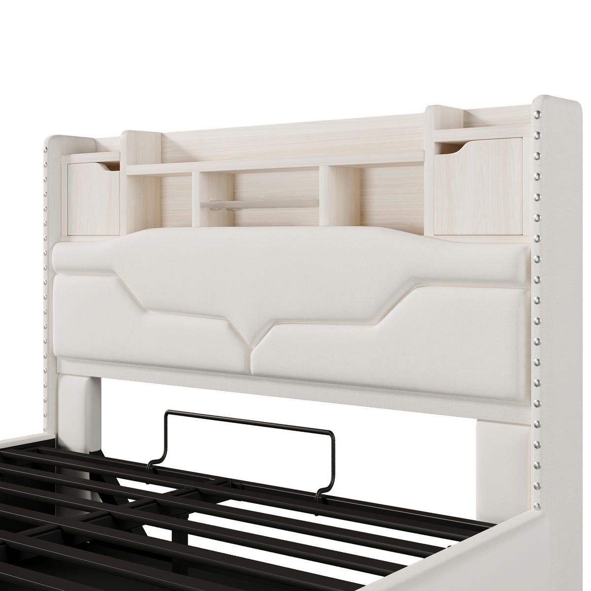 POLSTERBETT aus Leinen 140x200 cm in Beige mit LED-Beleuchtung & USB-C - Beige, Textil (140/200cm) - Modfu