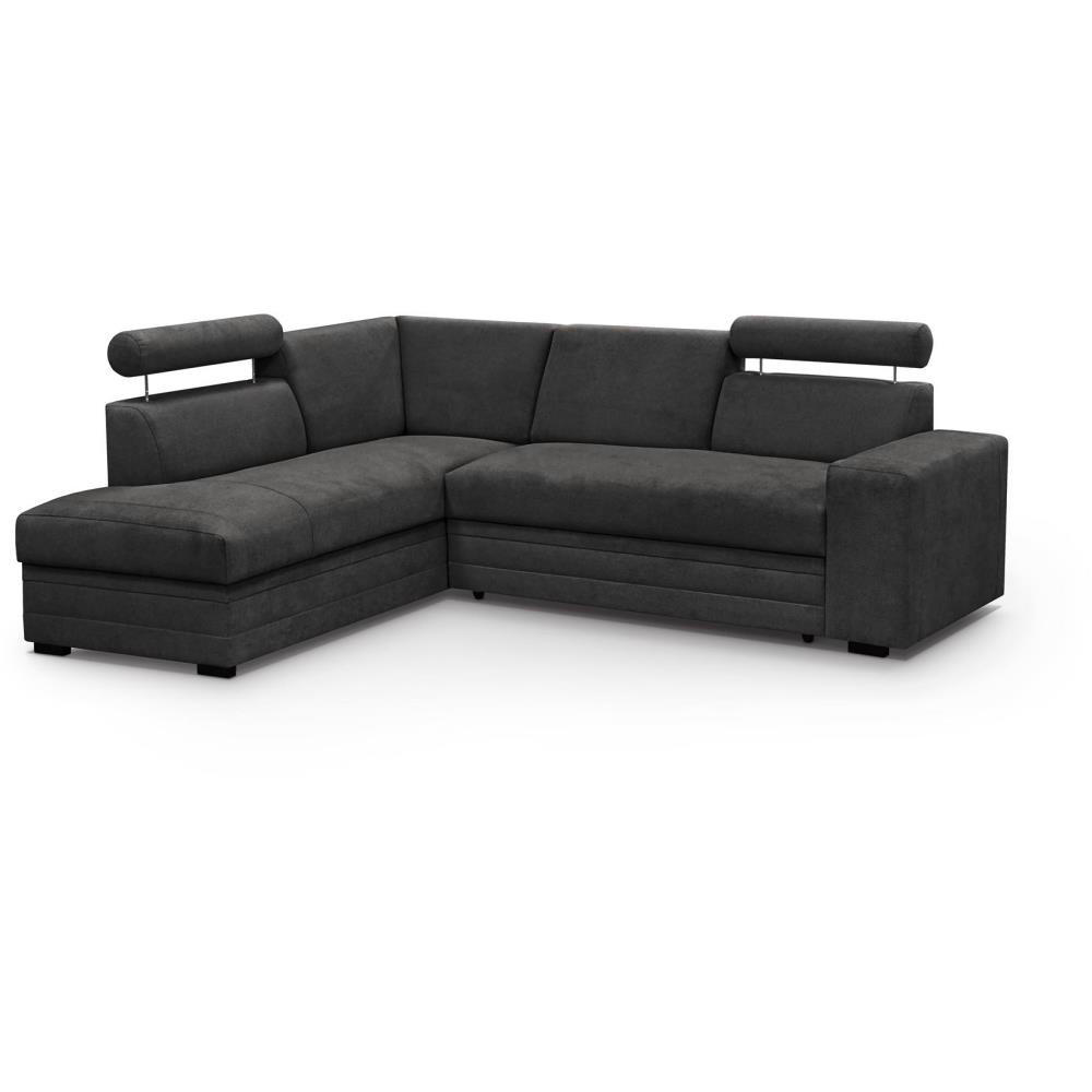 ECKSCHLAFSOFA Roma schwarz links - Schwarz, Textil (250/205cm) - Beautysofa