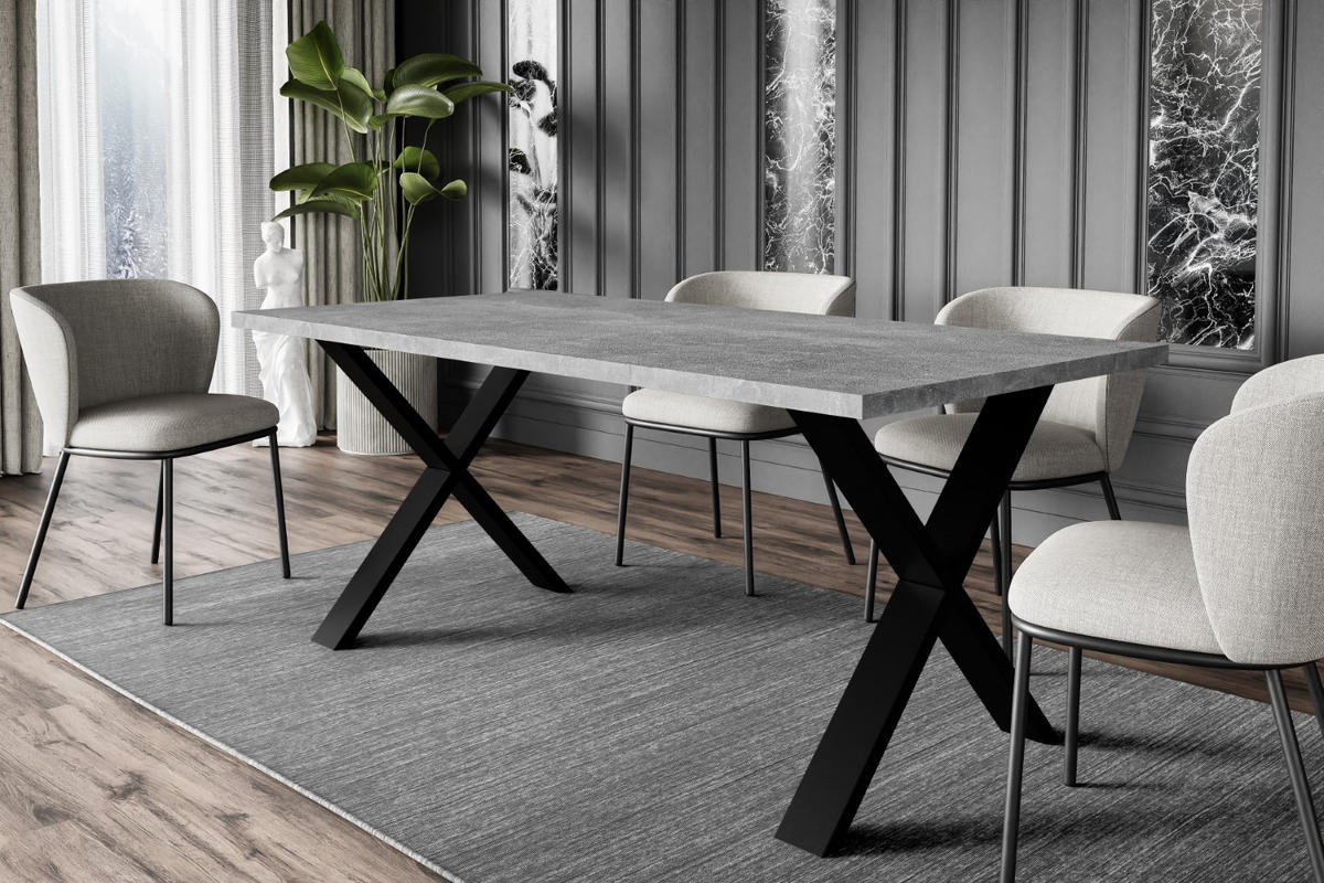 ESSTISCH 160x90x75 cm - Betonoptik / Schwarz - KLYN X - Grau, Holzwerkstoff (160/90/75cm) - ALTDECOR