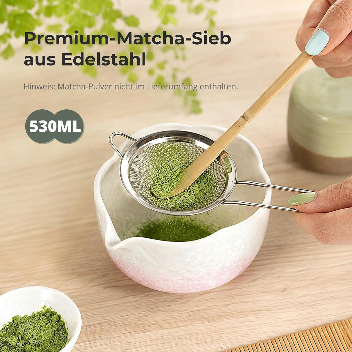 MATCHA Set 8-teiliges Set mit Schale, Besen und Löffel - Rosa, Keramik (15.2/10/28cm)