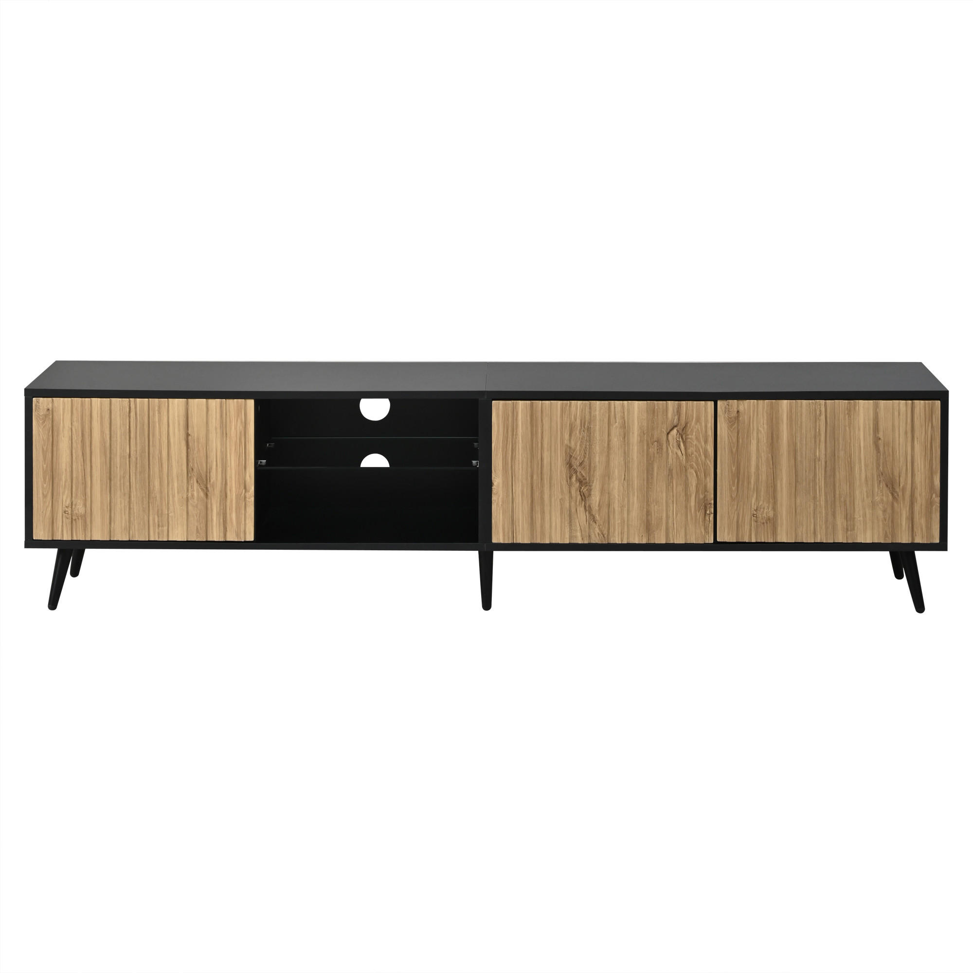 TV-ELEMENT 175/31/43.5 cm Naturholzfarbe + Schwarz mit 4 Ablagefächer - Naturfarben, Holz (175/43.5/31cm) - Oxeza