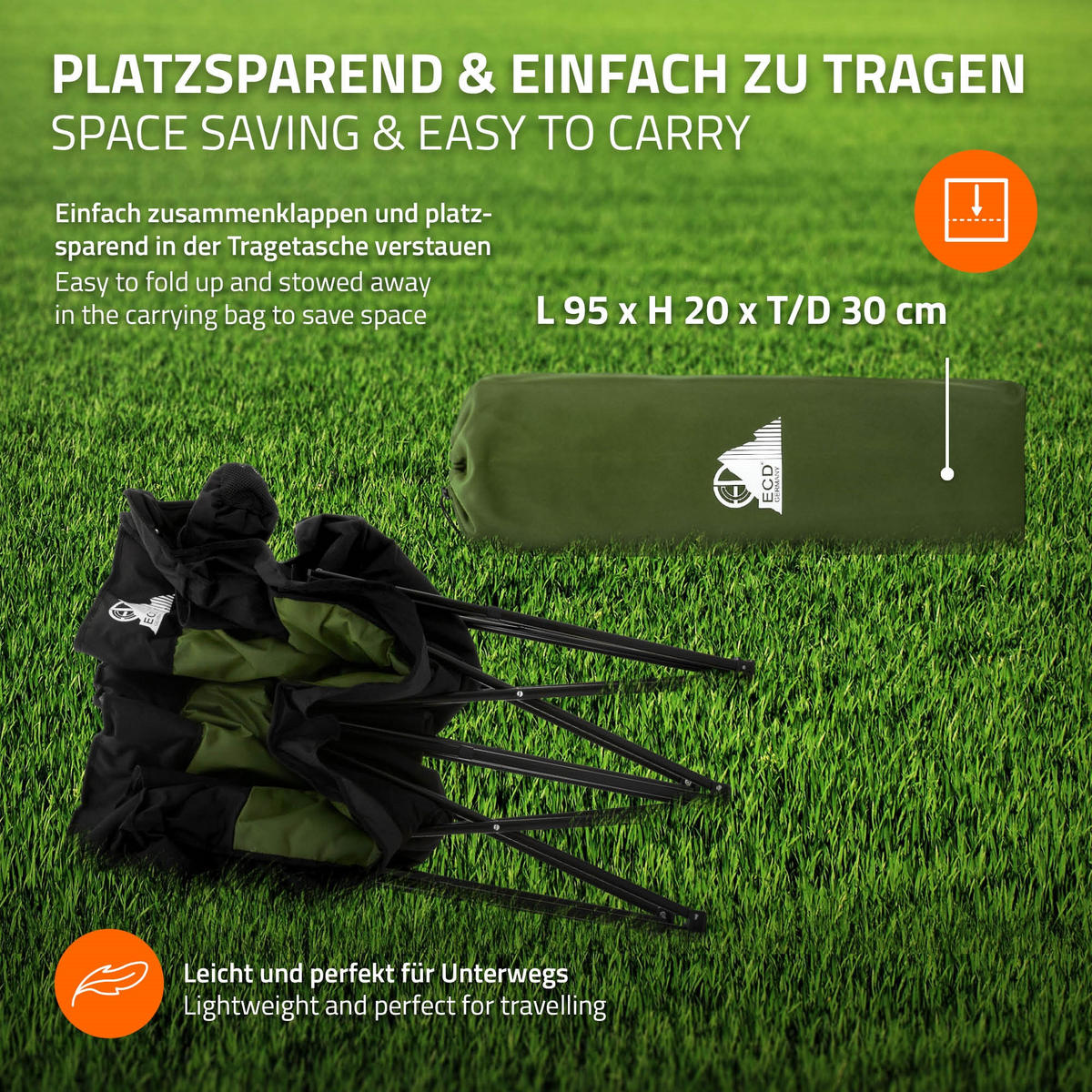 CAMPINGSTUHL 2-Sitzer Khaki faltbar mit Stahlgestell 54,5x145,92 cm - Grün, Textil (145/92/54.5cm) - ECD-Germany