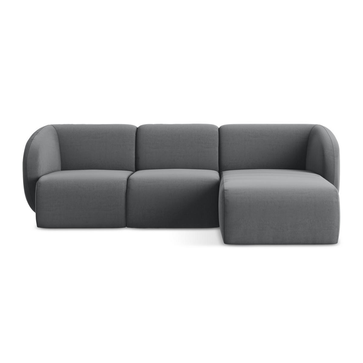 ECKSOFA Rechts Samt Stoff Grau - Edelstahlfarben/Schwarz, Holzwerkstoff/Kunststoff (248/166cm) - LaMiaSofa
