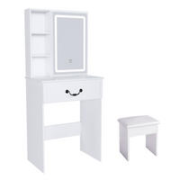 SCHMINKTISCH in Weiß Frisiertisch mit Hocker, Spiegel, LED und Stauraum, für kleine Schlafzimmer, B60/H131.5/T36cm - Weiß, Holzwerkstoff (60/131.5/36cm) - STILVORA