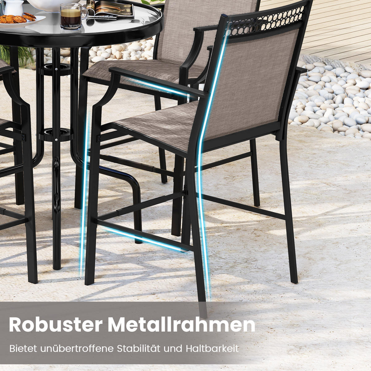 GARTENSTÜHLE Kaffee(2er-Set) - Braun, Metall (62/114/66cm) - COSTWAY