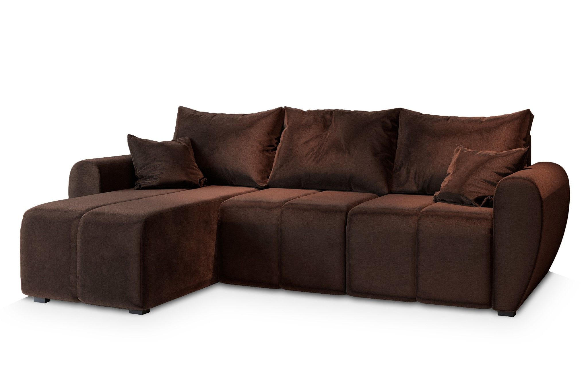 ECKSOFA MADISON Braun Plüsch-Stoff mit Schlaffunktion - Braun, Holz (246/143cm) - MASSENO