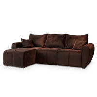 ECKSOFA MADISON Braun Plüsch-Stoff mit Schlaffunktion - Braun, Holz (246/143cm) - MASSENO