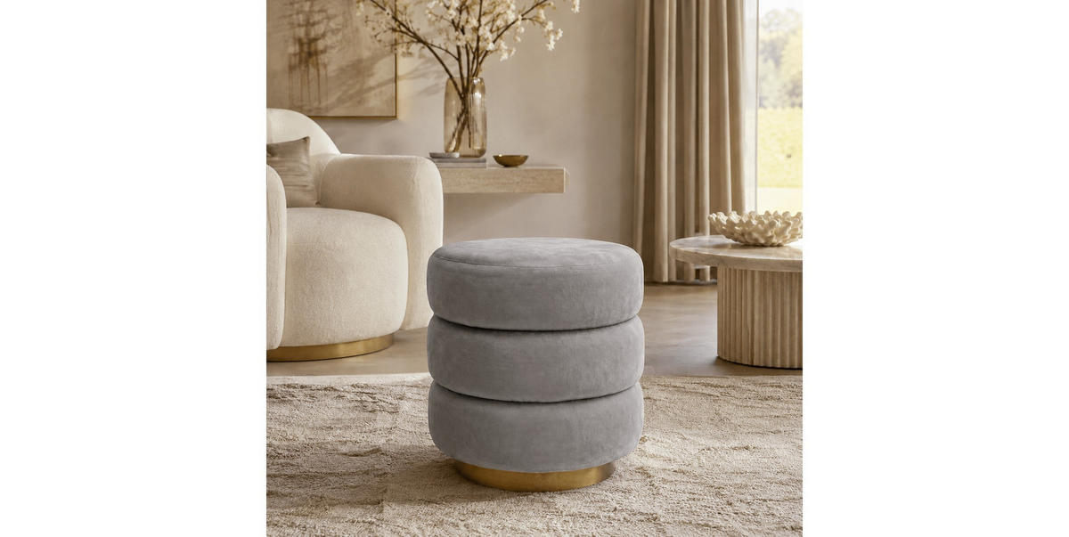 HOCKER LUCIA 38/38/42 cm Grau - Goldfarben/Grau, Textil/Metall (38/42/38cm) - Lookway