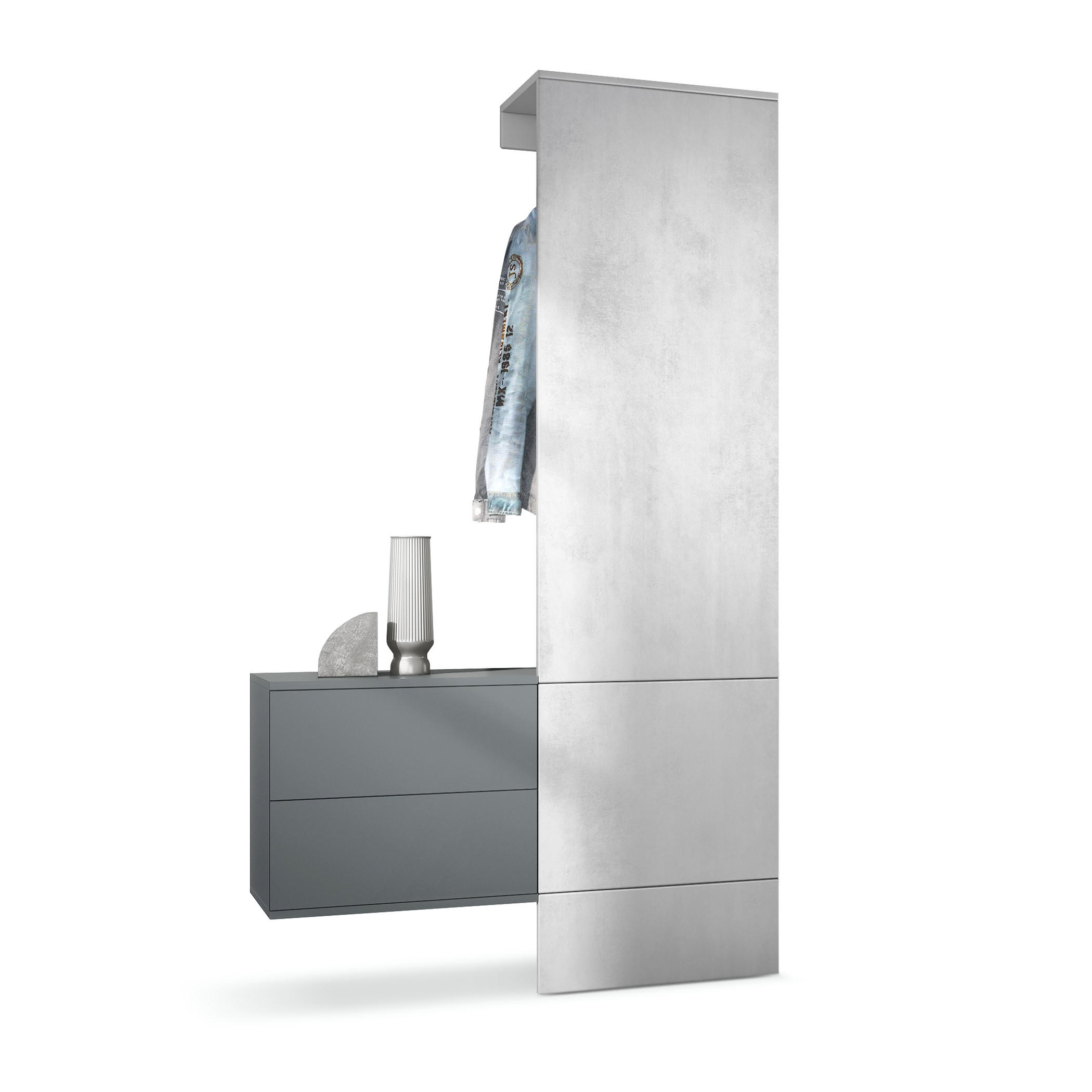 GARDEROBE Carlton Paneel in Beton Oxid Optik - Hellgrau, Holzwerkstoff (105/193/35cm) - Vladon