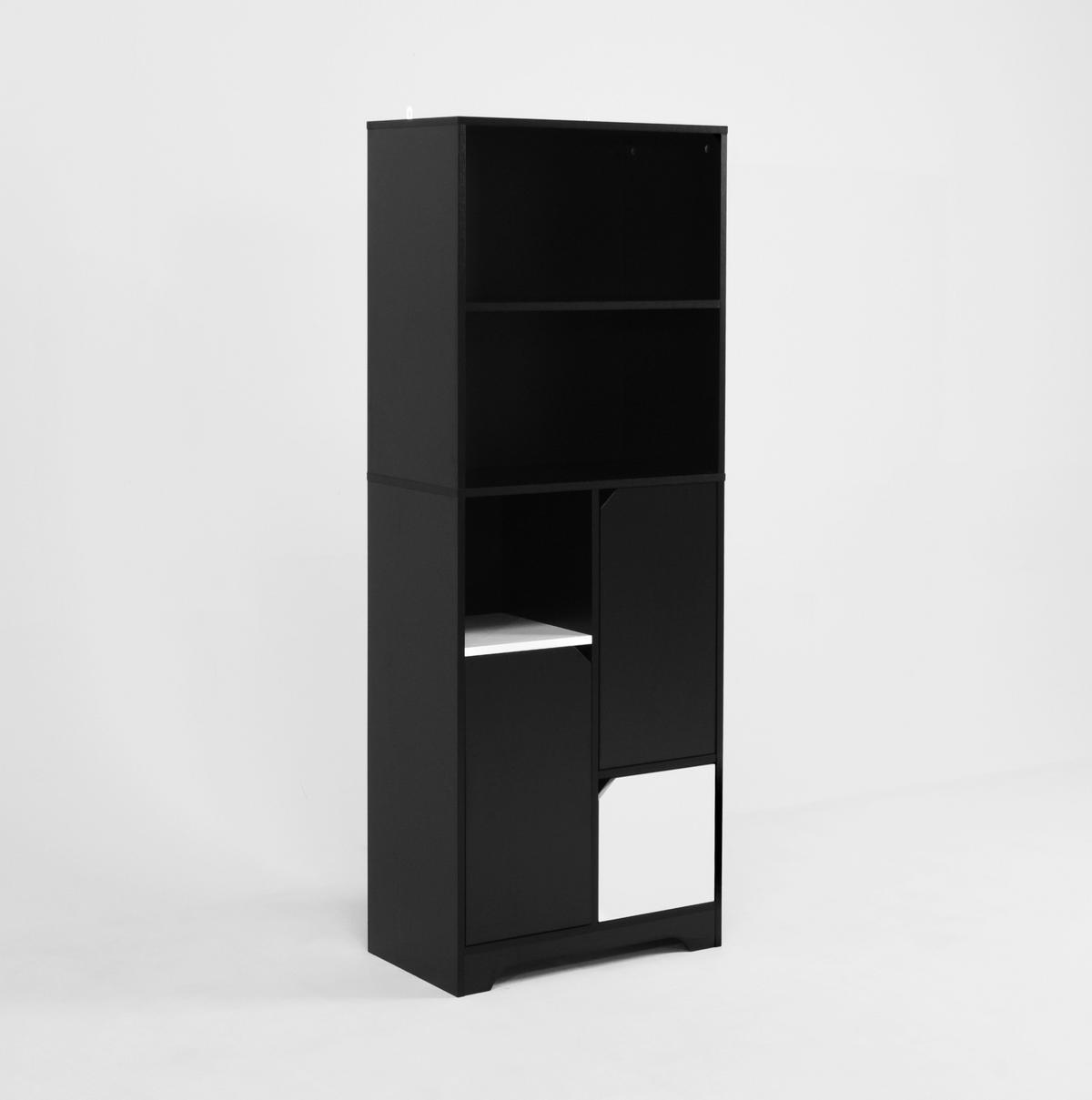 BÜCHERREGAL 60/35/160 cm mit 2 offenen Fächern, Tür und Schubladen aus Holzwerkstoff, Schwarz/Weiß - Schwarz, Holzwerkstoff (60/160/35cm) - Redom