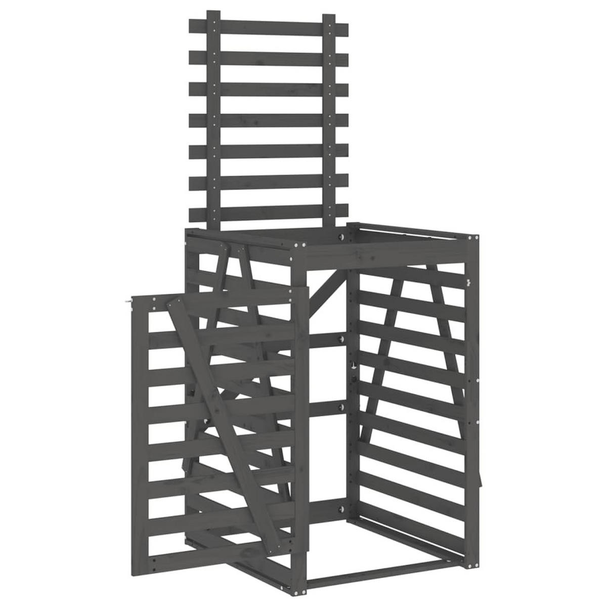 1ER Mülltonnenbox Kiefernholz BOUMI | 84x90x128,5cm Grau | Für 1 Tonne - Grau, Holz (84/128.5/90cm) - DELUKE