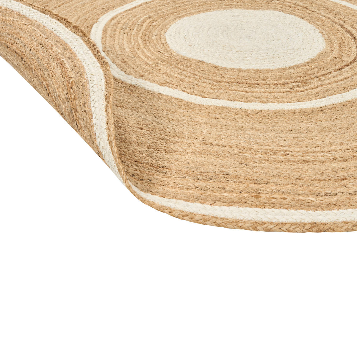TEPPICH geflochten Beige 140 cm Halfeli - Beige/Weiß, Naturmaterialien (140/140cm) - Beliani