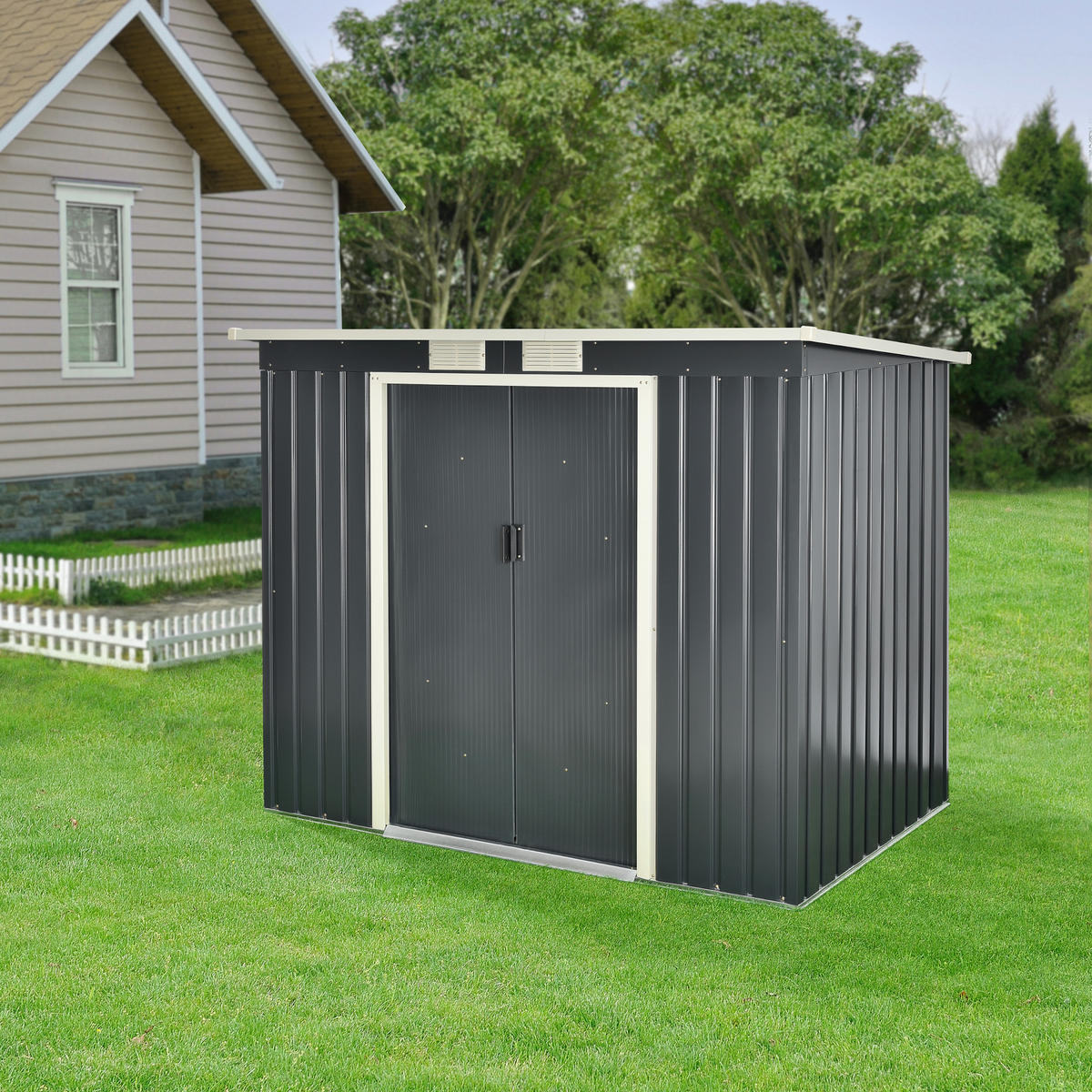 GARTENSCHUPPEN - Dunkelgrau, Metall (213/173/130cm) - [en.casa]