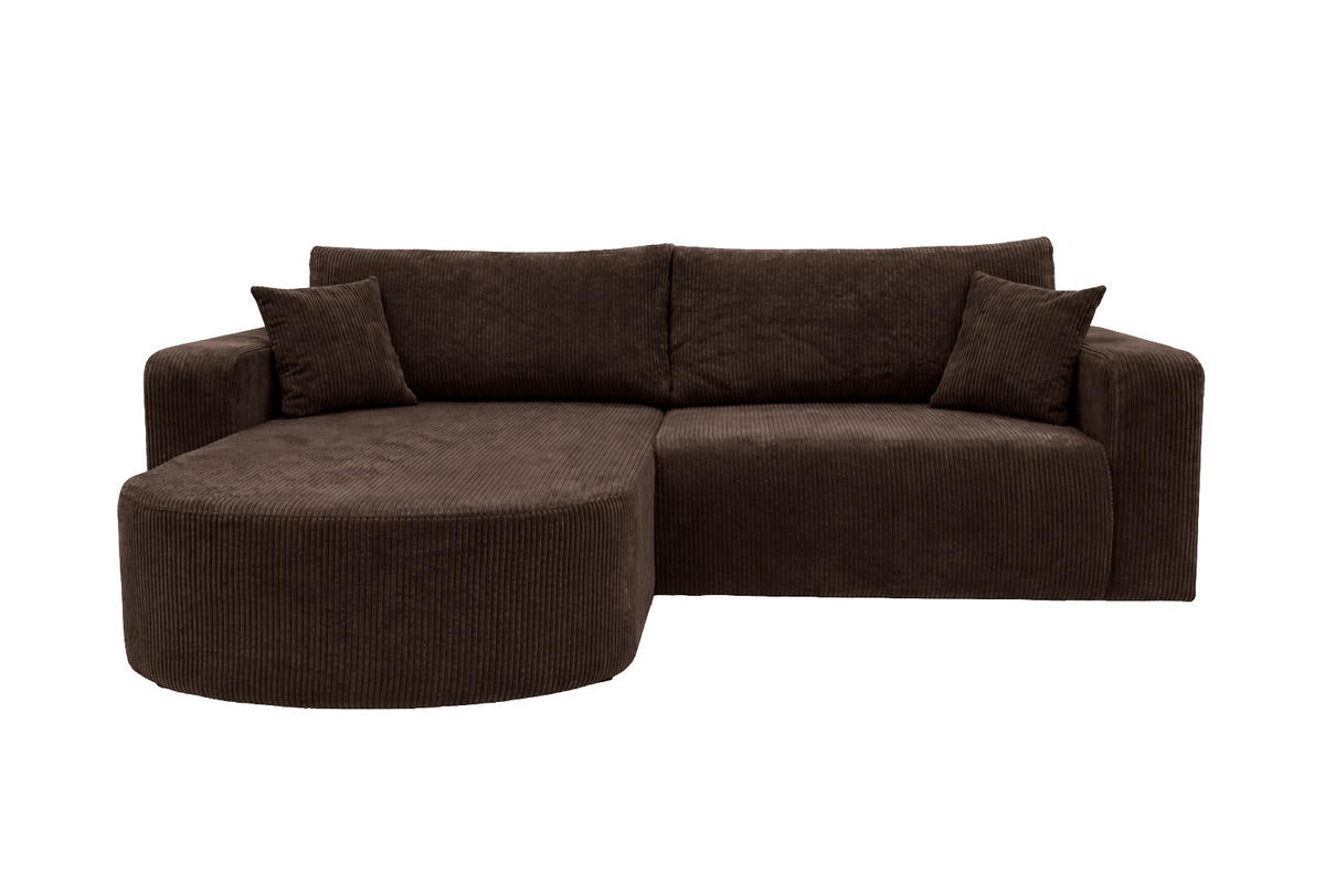 ECKSOFA Mit Schlaffunktion, Cordstoff Poso, Braun, Links, ROUND ONE - Braun, Holz (244/175cm) - Kaiser Möbel