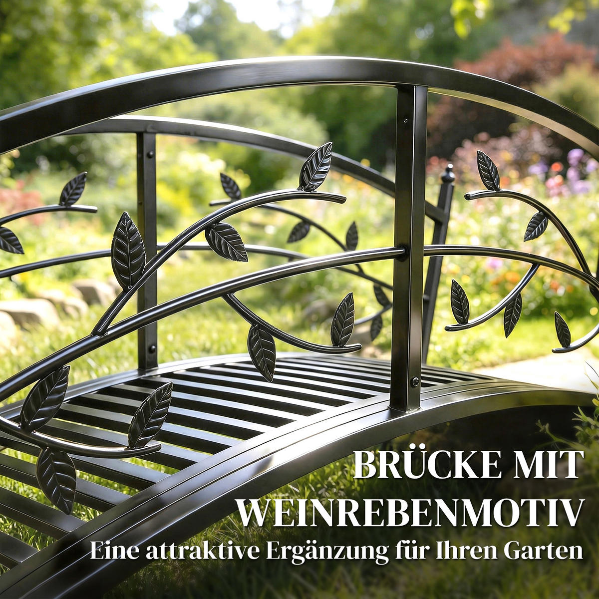 GARTENBRÜCKE Metall Schwarz - Schwarz, Metall (120/51/47cm) - Outsunny