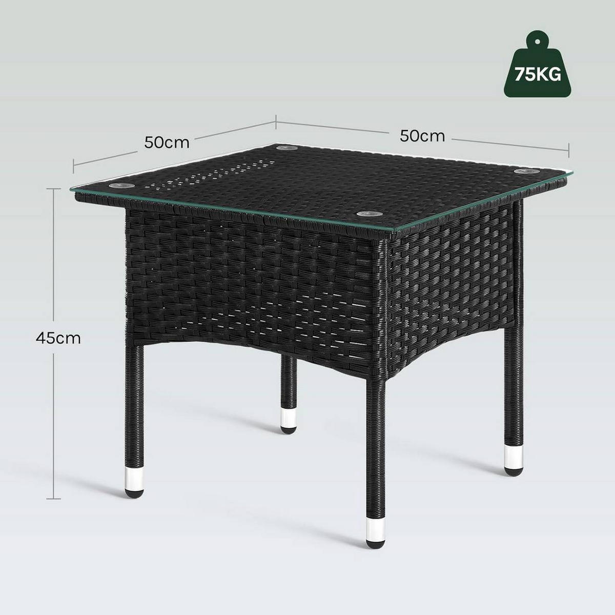 GARTENTISCH mit Glasplatte, klein, Schwarz - Schwarz, Glas/Kunststoff (50/50/45cm) - Woltu