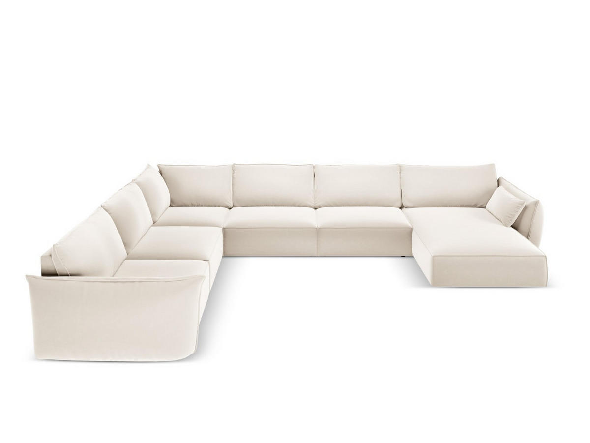 PANORAMASOFA links Kaelle aus Samt leichtes beige 8 Sitzplätze - Creme, Textil (284/85/384cm) - Micadoni