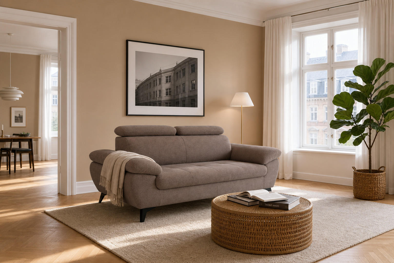 2,5-SITZER Karlstad Chenille Braun verstell. Kopfstützen B 194 cm - Dunkelbraun, Kunststoff/Textil (194/84/100cm) - foamnova