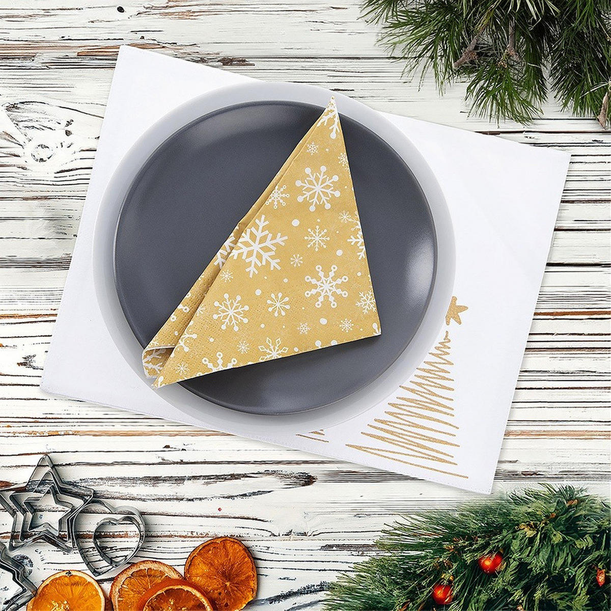 TISCHSET WEIHNACHTSBAUM, Baumwolle, weiß/gold, 33,5 x 26 cm - Goldfarben/Weiß, Textil (1cm) - Orion 