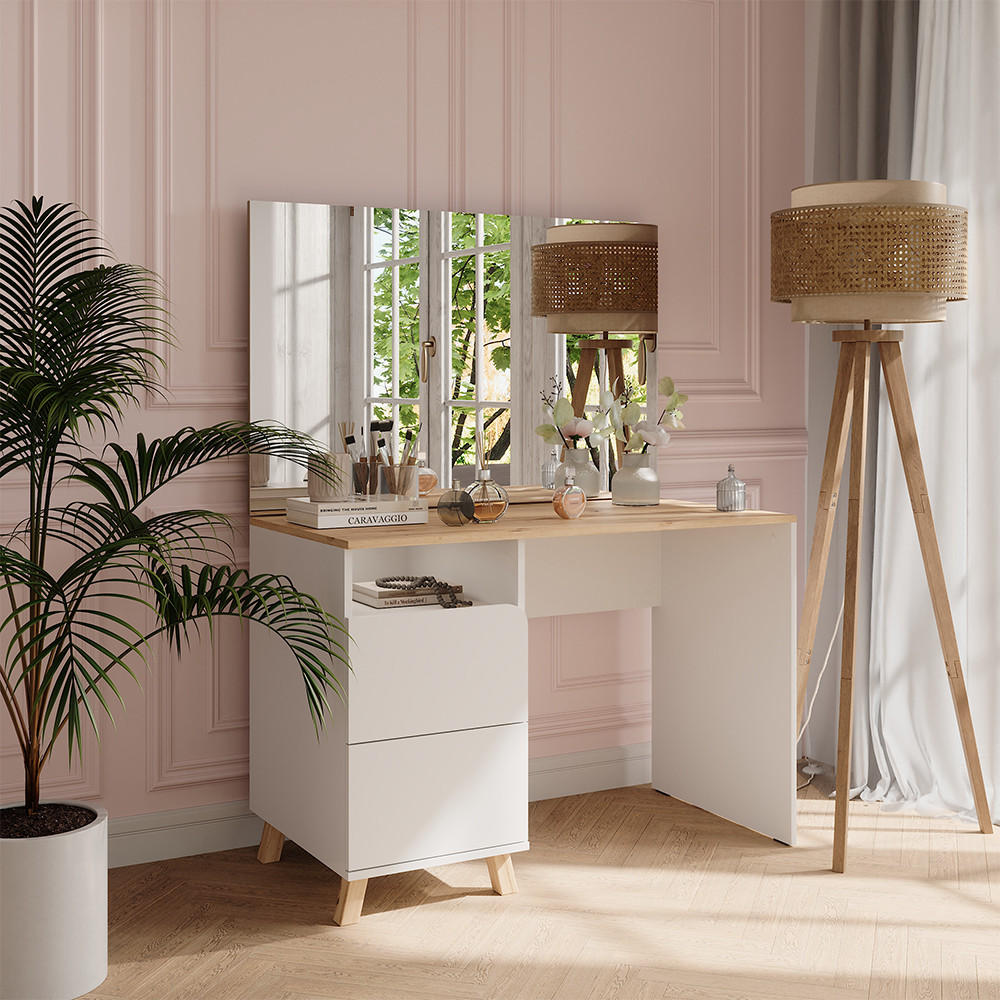 Thumbnail - Vicco Schminktisch, Weiß, Hellgrau, Holzwerkstoff, 1 Fächer, 4 Schubladen, Rechteckig, 110x75x55 cm, Schlafzimmer, Schmi...