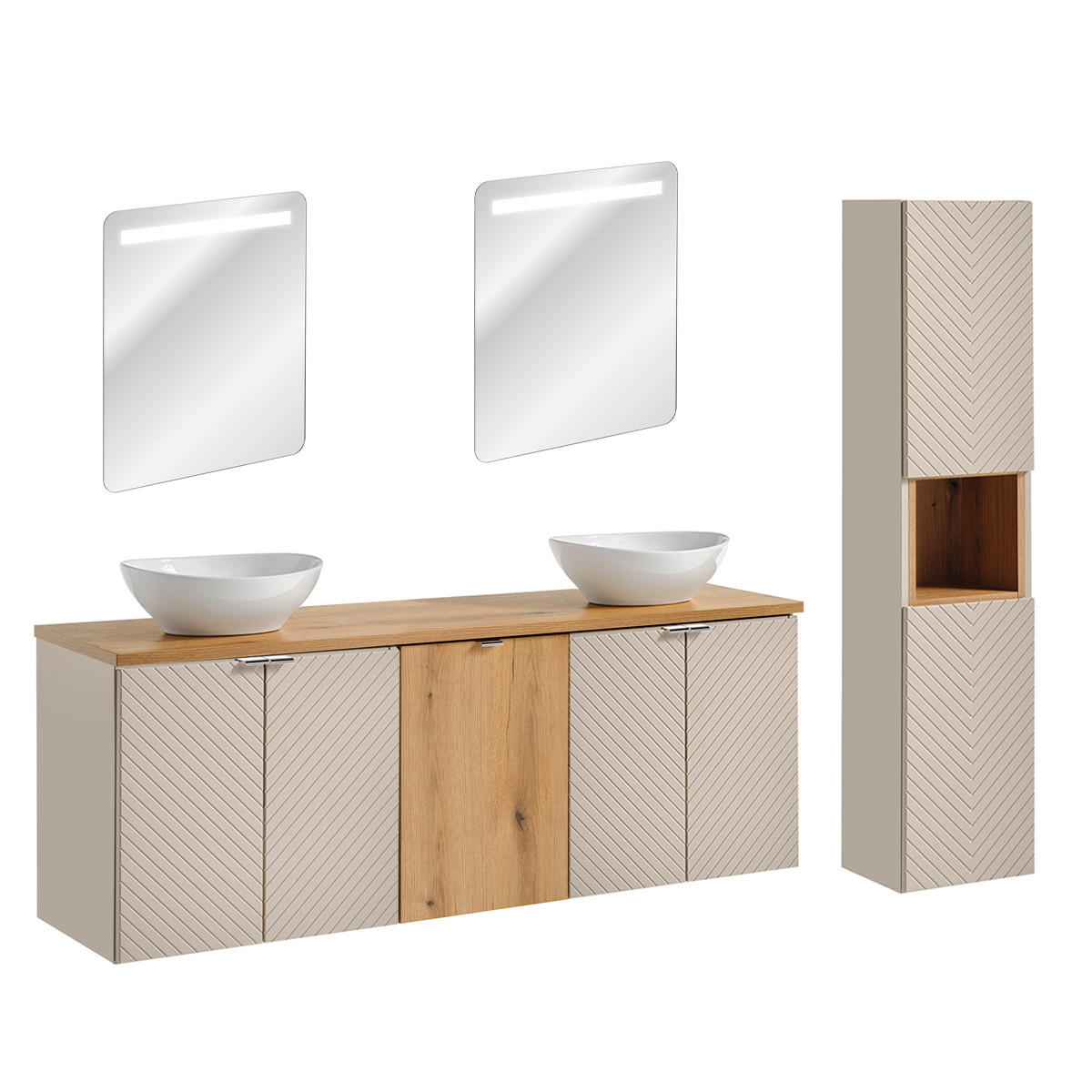 KOUPELNOVÝ NÁBYTEK 160cm Manoa 2er-Set Kašmír - dřevo - béžová, kompozitní dřevo (160/59/40cm) - Petits-meubles