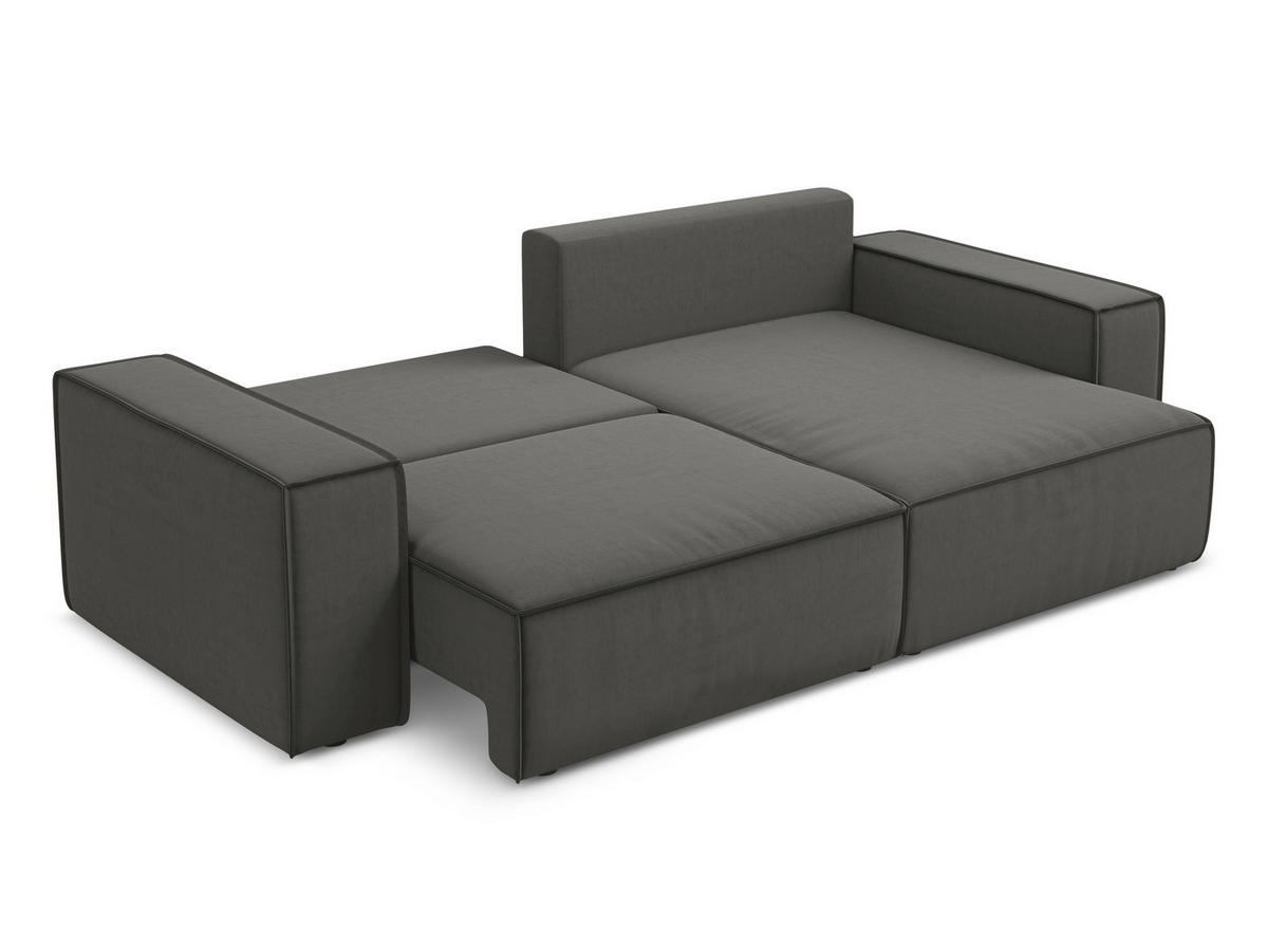 ECKSOFA mit Schlaffunktion Samt Stoff Grau - Dunkelgrau/Schwarz, Kunststoff/Textil (257/148cm) - Makamii