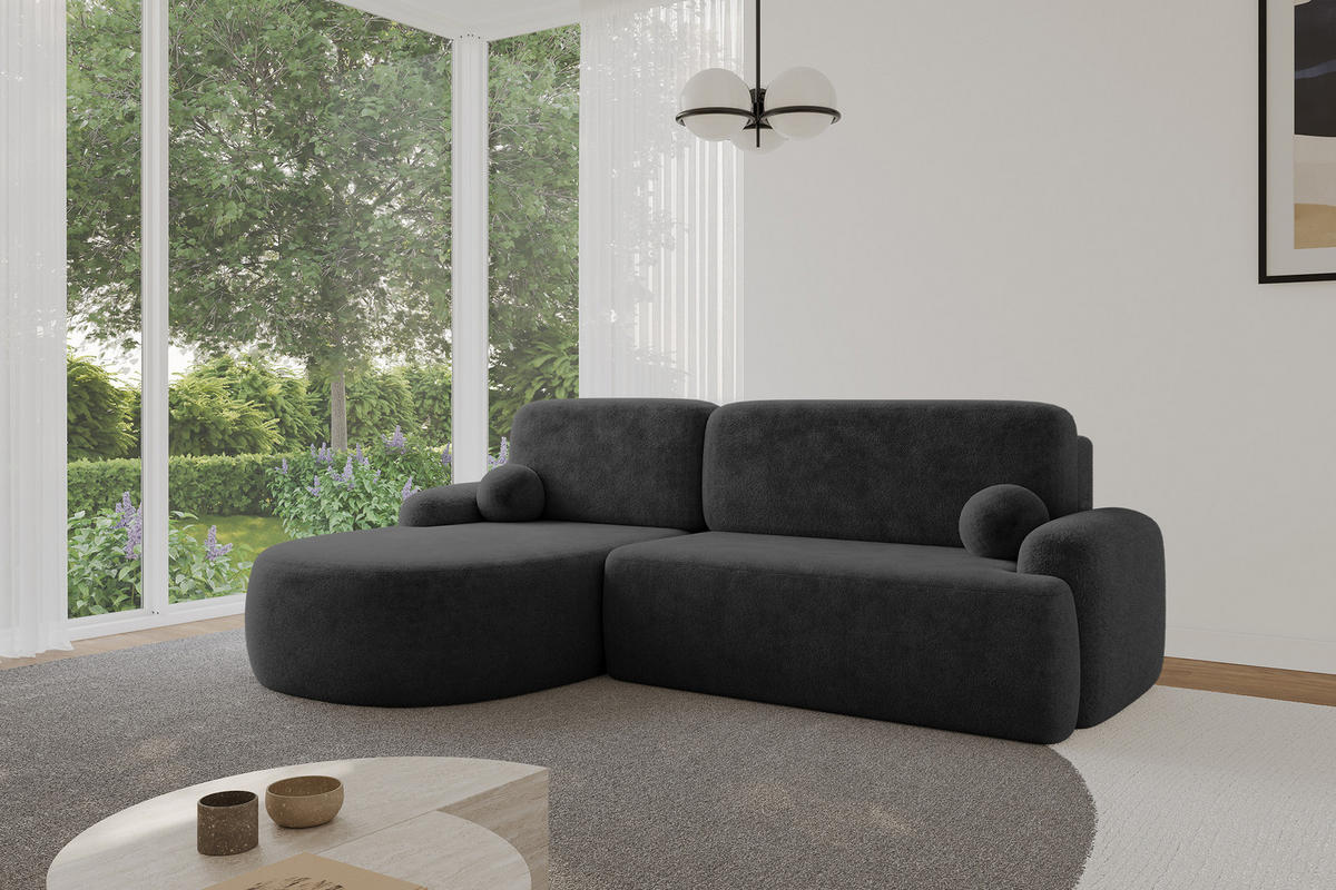 ECKSOFA mit Schlaffunktion und Bettkasten LIRA-L - 264x172x89 Grafitgrau - Graphitfarben, Holzwerkstoff/Textil (264/172cm) - ALTDECOR