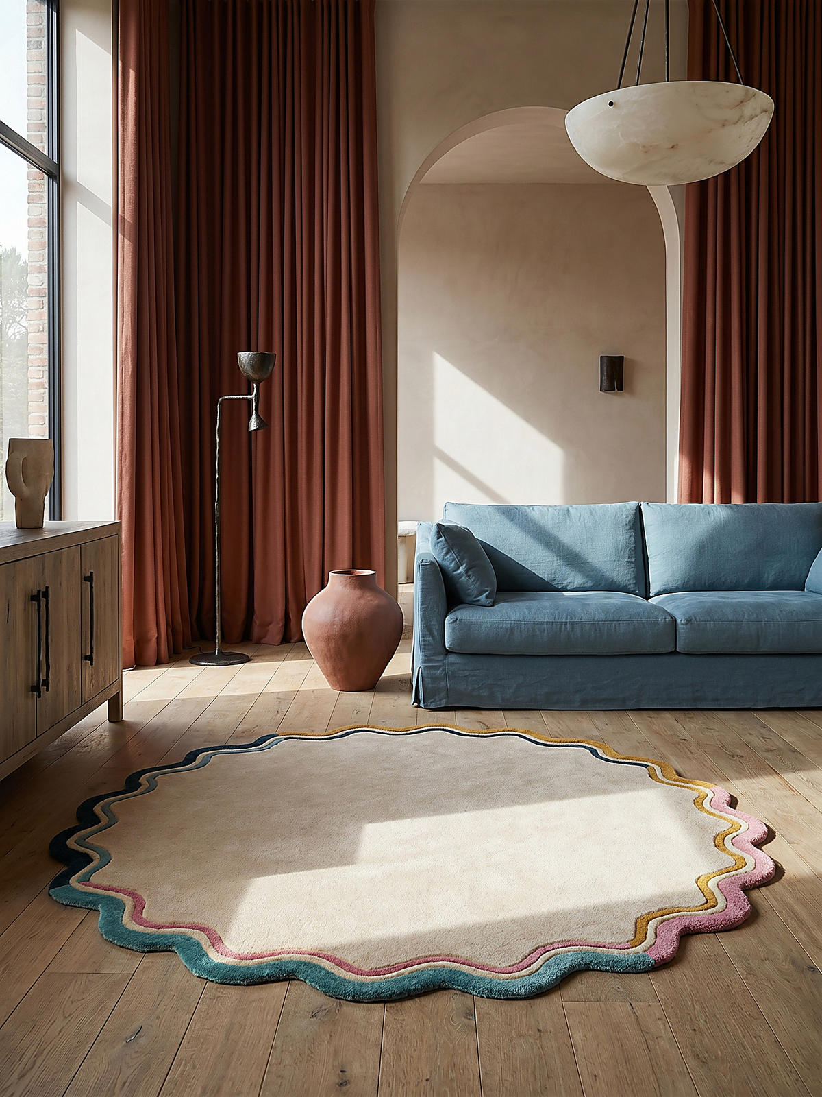 TEPPICH aus Wolle WINCH in Beige, mit Bordüre, Ø 180 cm - Beige, Textil (180/180cm) - KADIMA DESIGN