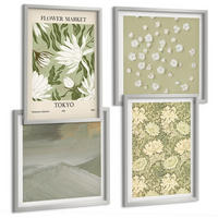 BILDER SET 4er Set - 50x50 cm & 40x60 cm Silberner Rahmen - Florale Abstraktionen im Boho-Stil - Silberfarben, Kunststoff (50/50cm) - TULUP