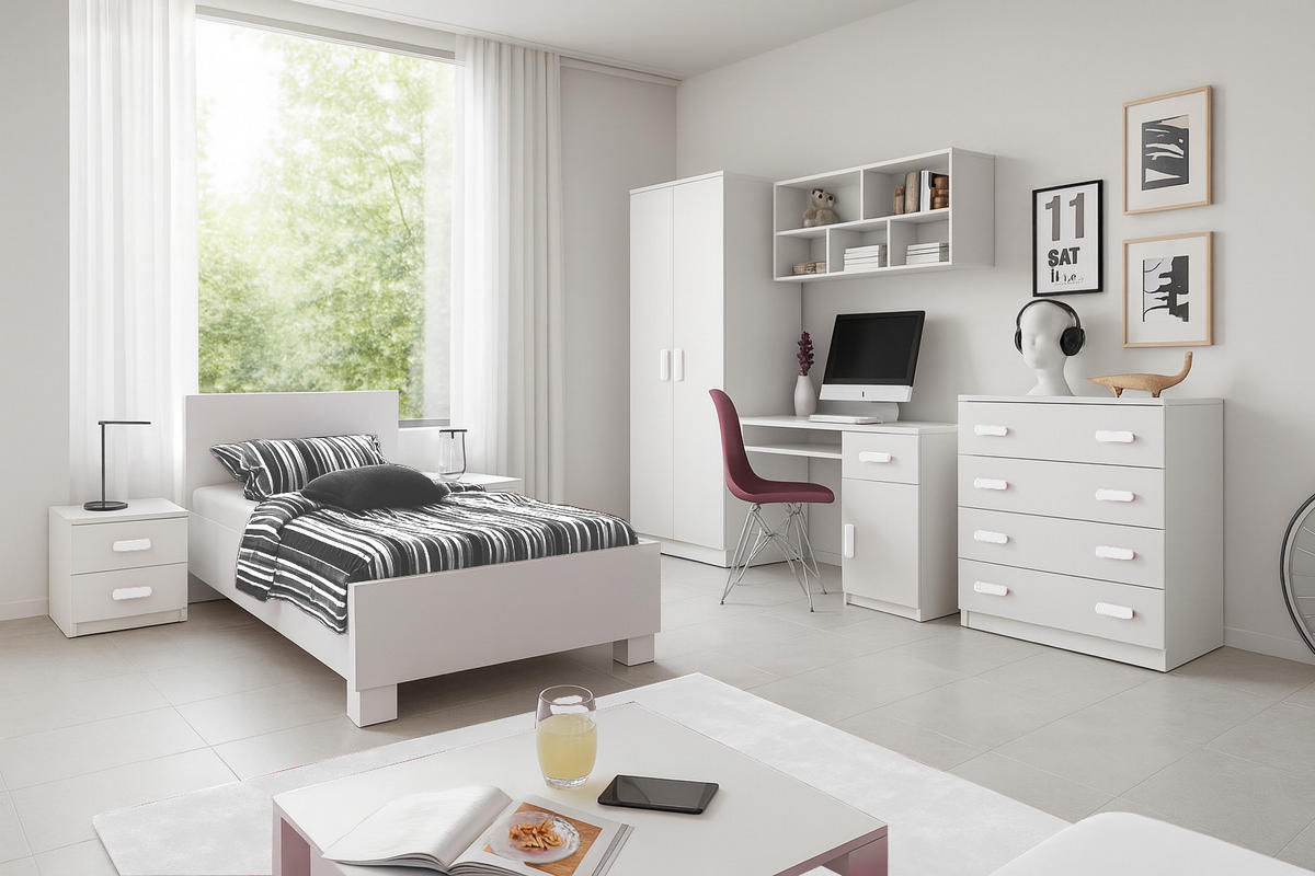 KINDERZIMMER-SET INGE I Weiß/Grün 6-teilig - Weiß/Grün, Holzwerkstoff (419/193/206cm) - Deine Möbel 24