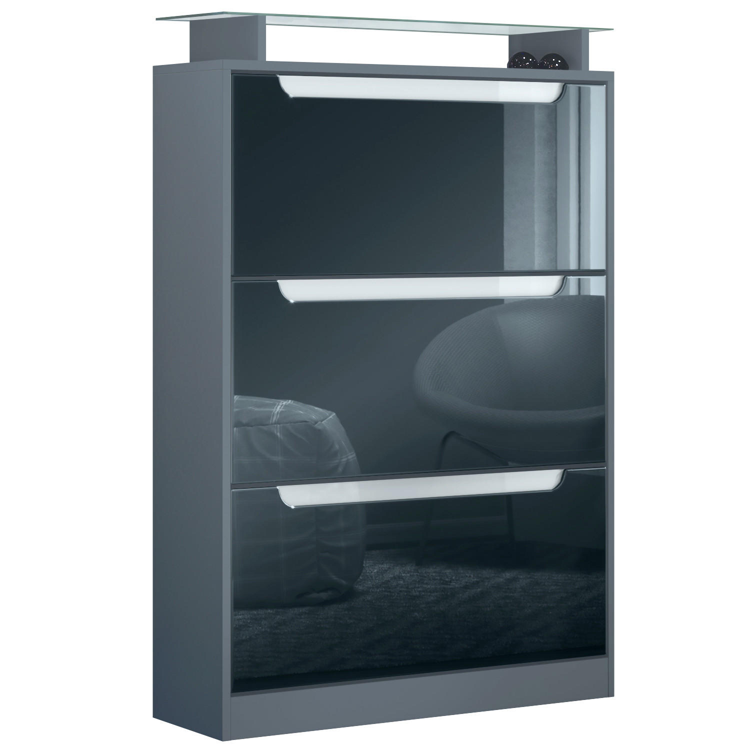 Vladon Schuhschrank Schwarz Hochglanz 89x128x23 cm