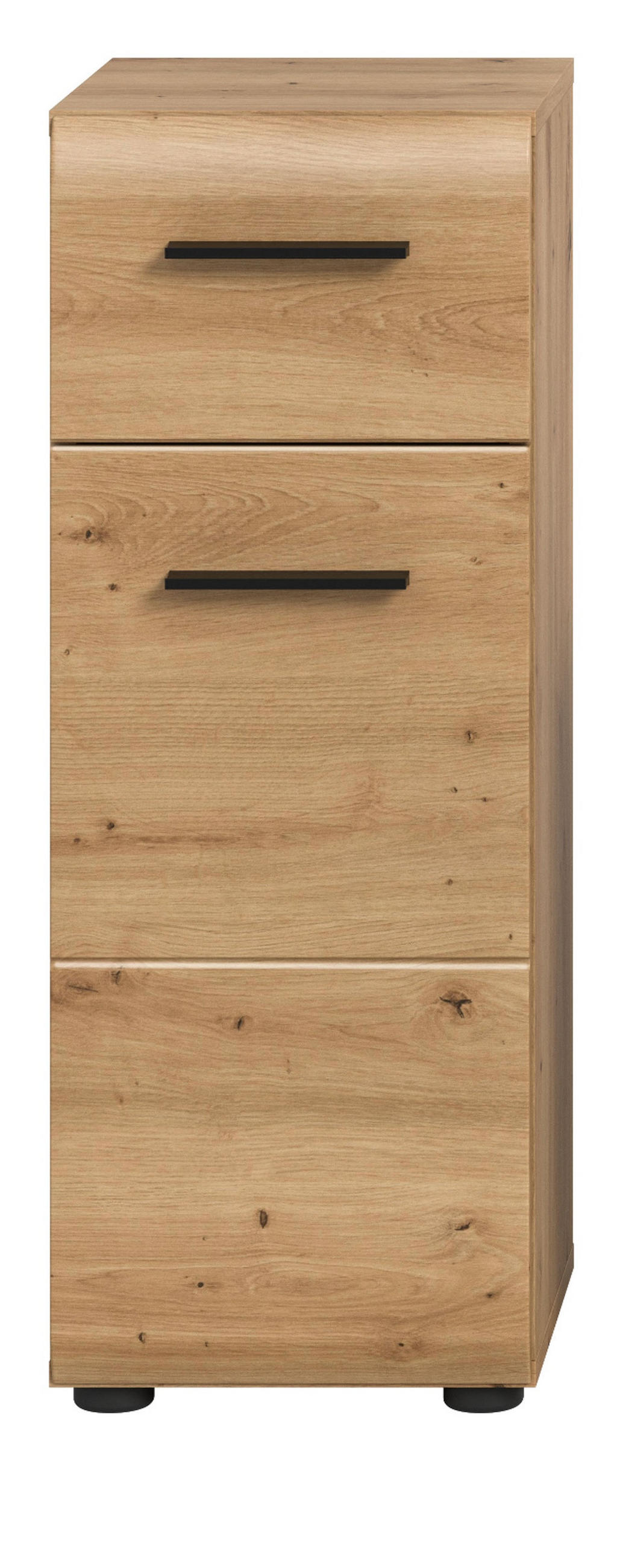 MIDISCHRANK in Eiche Artisan, Bad Unterschrank mit Vollauszug Schubkasten, 30 x 80 cm - Schwarz/Eiche Artisan, Holzwerkstoff/Kunststoff (30/80/30cm) - Inn.Furn